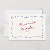 Whimsical Bright Border & Script Names Wedding RSVP Karte (Rückseite)