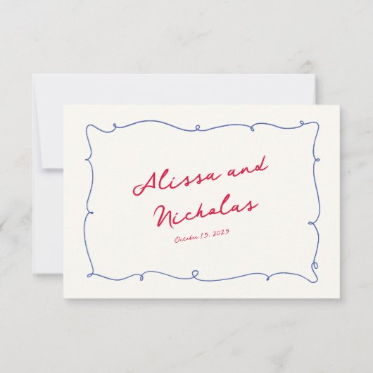 Whimsical Bright Border & Script Names Wedding RSVP Karte (Rückseite)