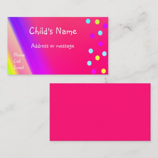 Whimsical Bright Children's Calling Card Telefonnummerkarte (Vorne/Hinten)
