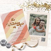 Whimsical Bright Colors Orange Retro 70er Wedding Einladung