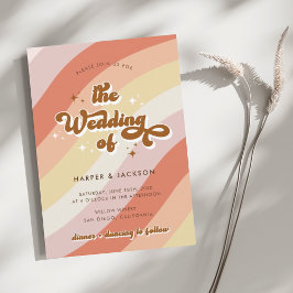 Whimsical Bright Colors Orange Retro 70er Wedding Einladung