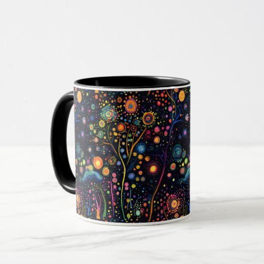 Whimsical Bright farbenfrohe Bäume Tasse (Vorderseite Links)