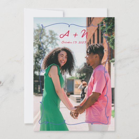 Whimsical Bright Fun Foto Monogram Wedding Save The Date (Rückseite)