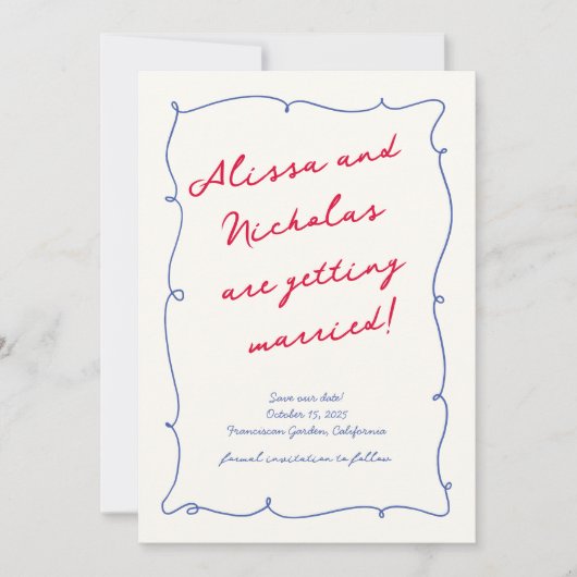 Whimsical Bright Fun Monogram Script Hochzeit Save The Date (Vorderseite)