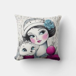 Whimsical Bright Pink Cheek Young Girl und ihre Ka Kissen