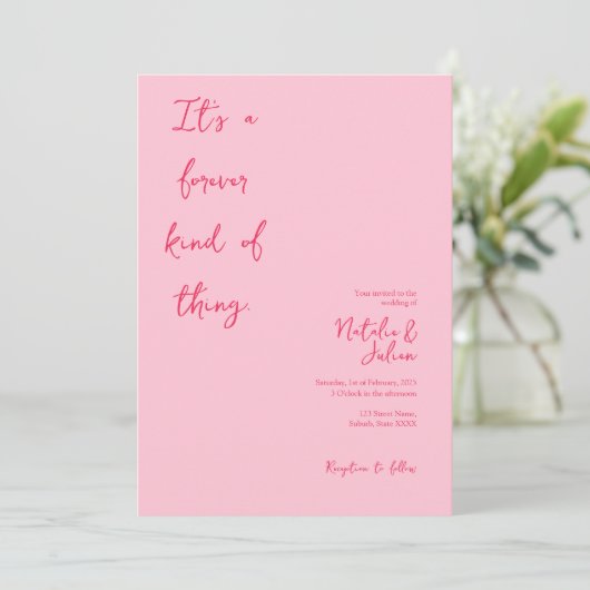 Whimsical Bright Pink Wedding Einladung (Stehend Vorderseite)