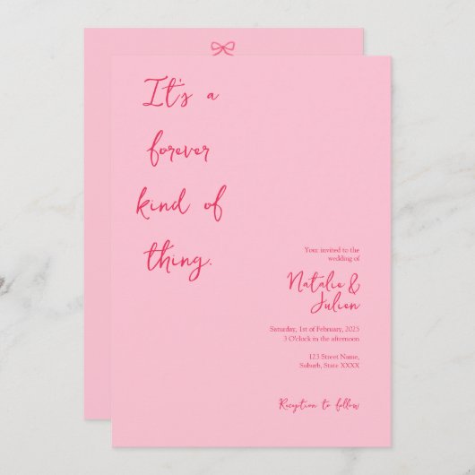 Whimsical Bright Pink Wedding Einladung (Vorne/Hinten)