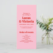 Whimsical Bright Red and Pink Wedding Program (Stehend Vorderseite)