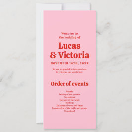 Whimsical Bright Red and Pink Wedding Program