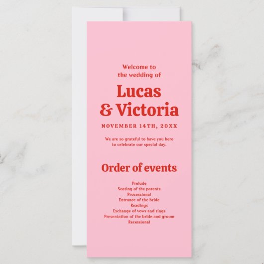 Whimsical Bright Red and Pink Wedding Program (Vorderseite)