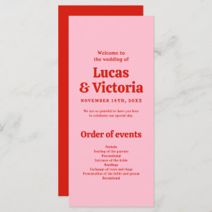 Whimsical Bright Red and Pink Wedding Program