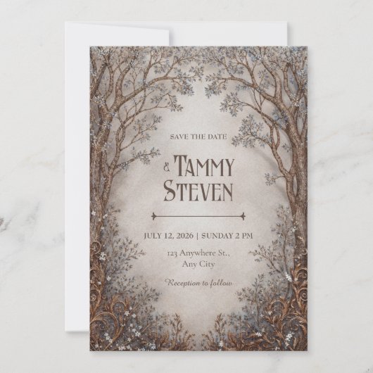 Whimsical Bronze Filigree Forest Wedding Einladung (Vorderseite)