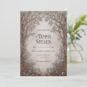 Whimsical Bronze Filigree Forest Wedding Einladung (Stehend Vorderseite)