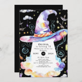 Whimsical Broom Magic Wizard Geburtstag Einladung (Vorne/Hinten)