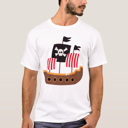 Whimsical Brown and Red Pirate Ship T-Shirt (Vorderseite)