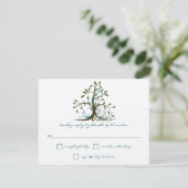 Whimsical Brown Aquamarin Green Tree Wedding RSVP (Stehend Vorderseite)
