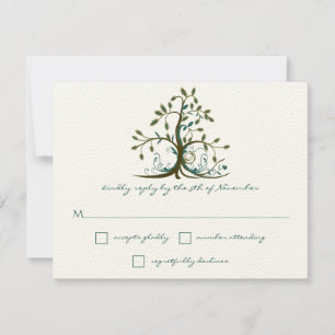 Whimsical Brown Aquamarin Green Tree Wedding RSVP