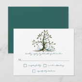 Whimsical Brown Aquamarin Green Tree Wedding RSVP Karte (Vorne/Hinten)