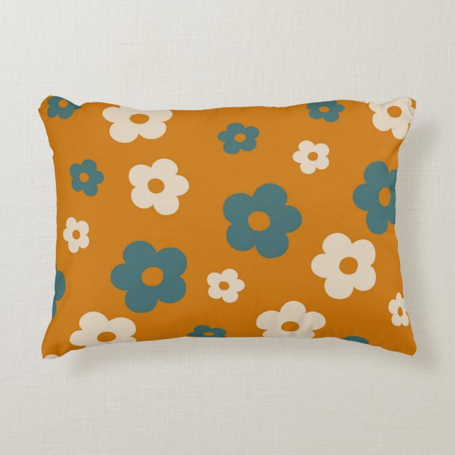 Whimsical Brown & Blue Floral Retro, fröhlich Dekokissen (Vorderseite)