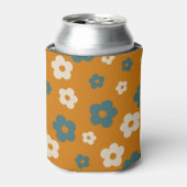 Whimsical Brown & Blue Floral Retro, fröhlich Dosenkühler (Kanne Vorderseite)