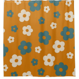 Whimsical Brown & Blue Floral Retro, fröhlich Duschvorhang