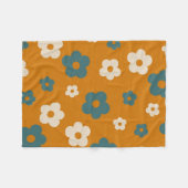 Whimsical Brown & Blue Floral Retro, fröhlich Fleecedecke (Vorderseite (Horizontal))