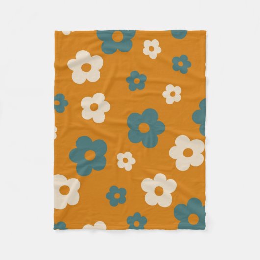 Whimsical Brown & Blue Floral Retro, fröhlich Fleecedecke (Vorderseite)