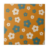 Whimsical Brown & Blue Floral Retro, fröhlich Fliese (Vorderseite)