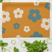 Whimsical Brown & Blue Floral Retro, fröhlich Geschirrtuch (Gefaltet)