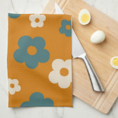 Whimsical Brown & Blue Floral Retro, fröhlich Geschirrtuch (Viertel Falte)