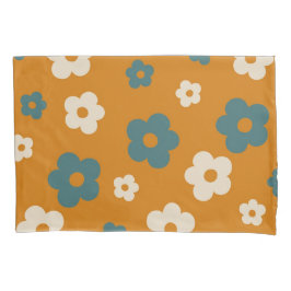 Whimsical Brown & Blue Floral Retro, fröhlich Kissenbezug