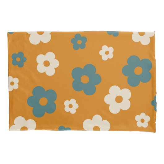 Whimsical Brown & Blue Floral Retro, fröhlich Kissenbezug (Vorderseite)