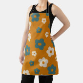 Whimsical Brown & Blue Floral Retro, fröhlich Schürze (InSitu)
