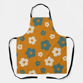 Whimsical Brown & Blue Floral Retro, fröhlich Schürze