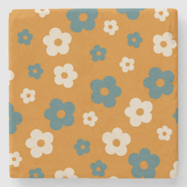 Whimsical Brown & Blue Floral Retro, fröhlich Steinuntersetzer