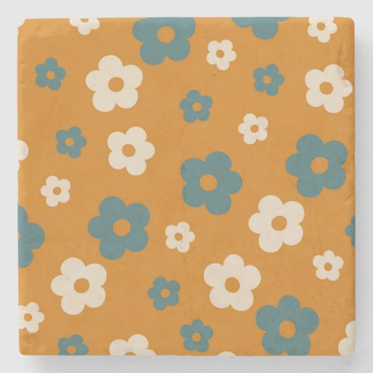 Whimsical Brown & Blue Floral Retro, fröhlich Steinuntersetzer (Vorderseite)