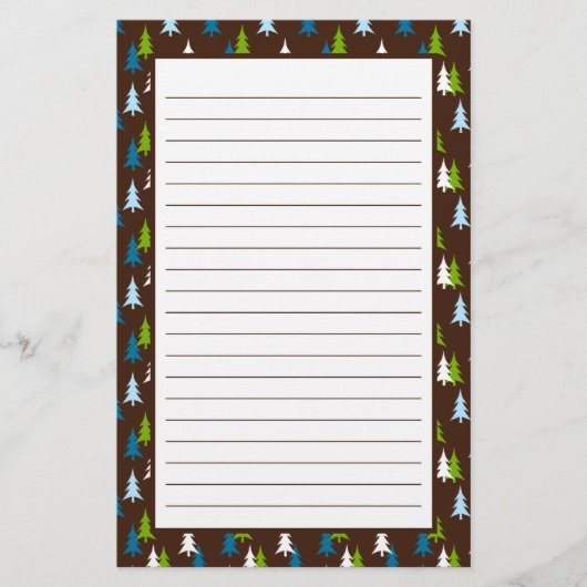 Whimsical Brown Blue Green Christmas Tree Muster Briefpapier (Vorderseite)
