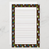 Whimsical Brown Blue Green Christmas Tree Muster Briefpapier (Vorne/Hinten)