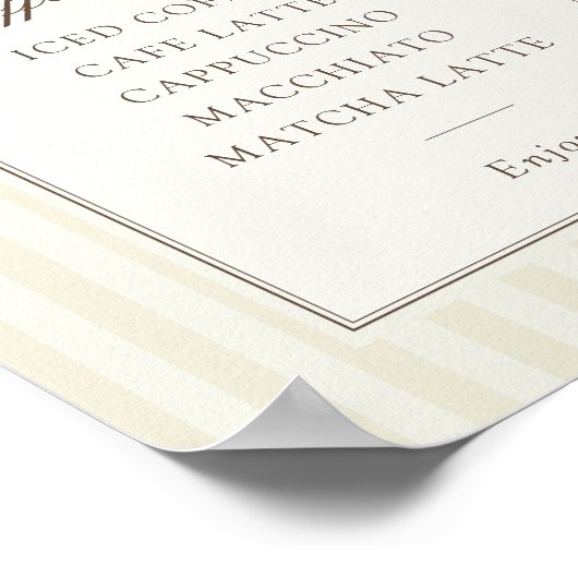 Whimsical Brown Bow Striped Coffee Bar Poster (Ecke)