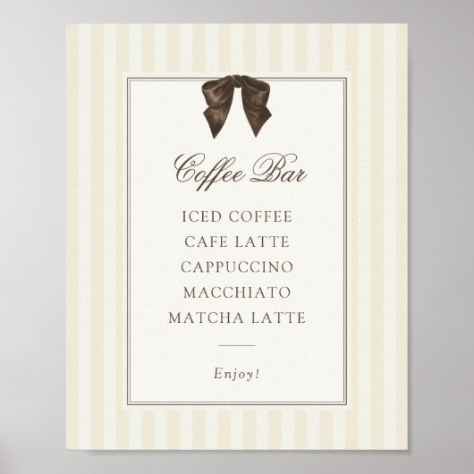 Whimsical Brown Bow Striped Coffee Bar Poster (Vorne)