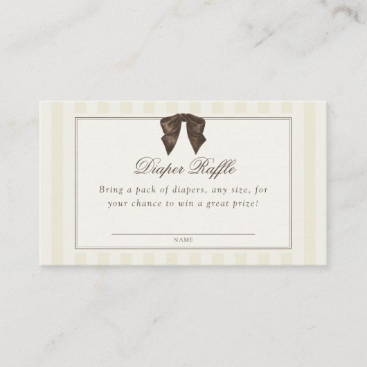 Whimsical Brown Bow Striped Diaper Raffle Begleitkarte (Vorderseite)