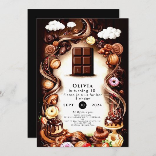 Whimsical Brown Chocolate Geburtstag Einladung (Vorne/Hinten)