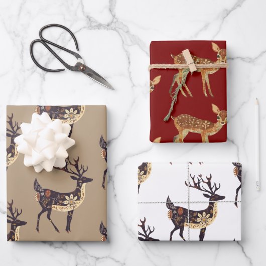 Whimsical Brown Deep Christmas Geschenkpapier Set (Vorderseite)