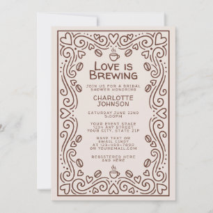 Whimsical Brown Love Is Brewing Brautparty Einladung
