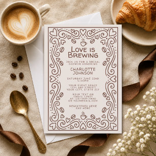 Whimsical Brown Love Is Brewing Brautparty Einladung
