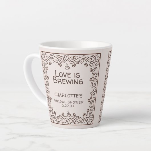 Whimsical Brown Love Is Brewing Brautparty Milchtasse (Linke Ecke)