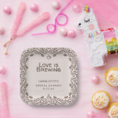 Whimsical Brown Love Is Brewing Brautparty Pappteller (Party)
