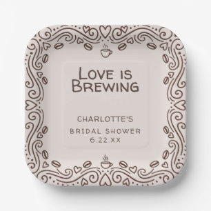 Whimsical Brown Love Is Brewing Brautparty Pappteller