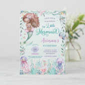 Whimsical Brown Mermaid Under Sea Birthday Einladung (Stehend Vorderseite)