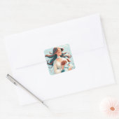Whimsical Brünett & Cavalier King Charles Spaniel Quadratischer Aufkleber (Umschlag)